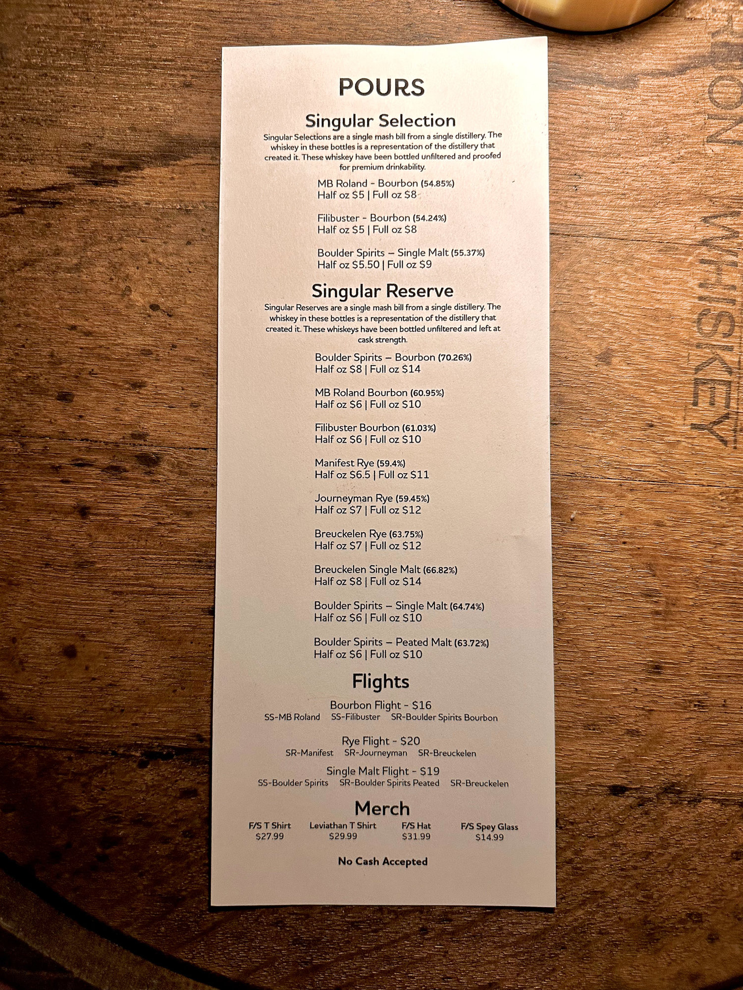 View of general menu